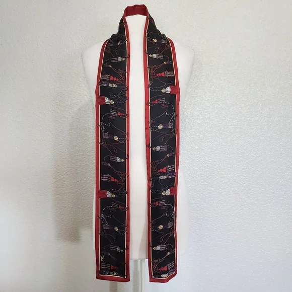 Talbots Red Tassel Print 100% Silk Scarf - Picture 3 of 6